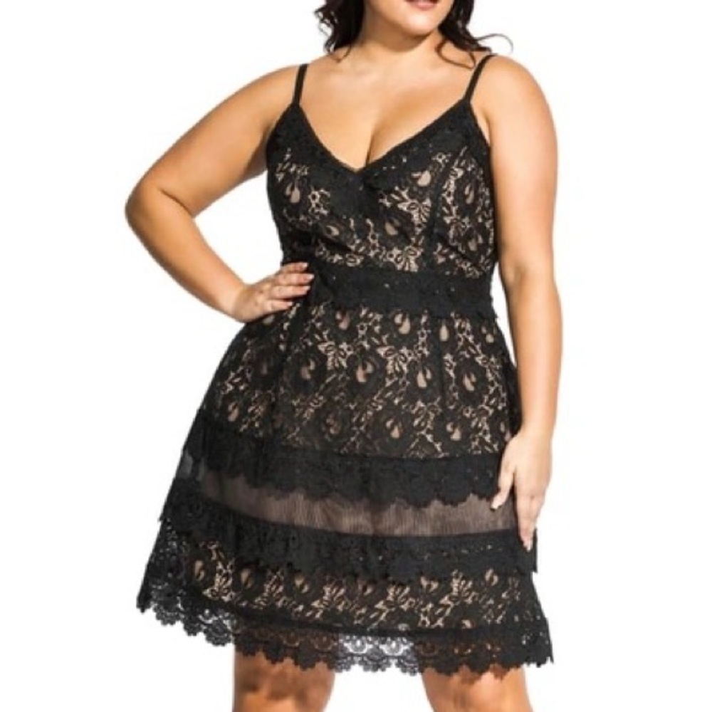 City Chic‎ nouveau sleeveless lace mini dress in black and nude